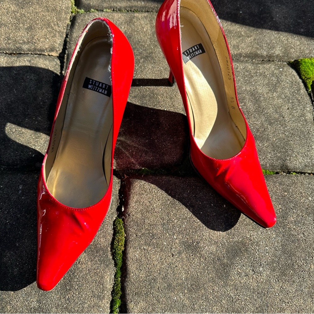 Stuart Weitzman Ruby Red Pointy Toe Patent Pumps - image 3